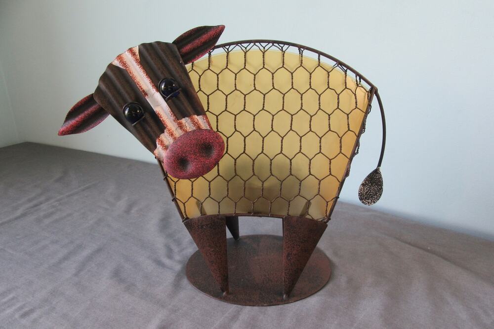 Farmhouse Chicken Wire Cow Sculpture Cottagecore 10" Whimsical